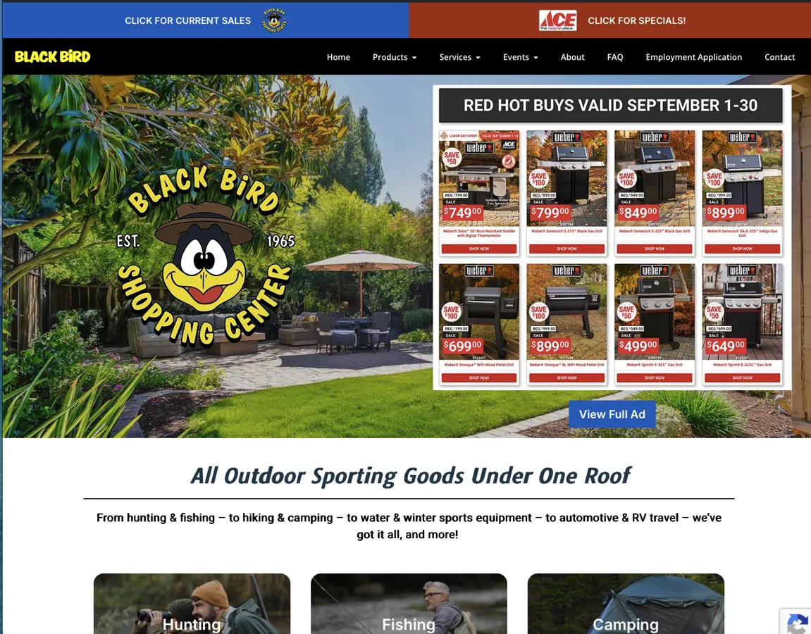 The Black Bird website with its seasonal sales promotion