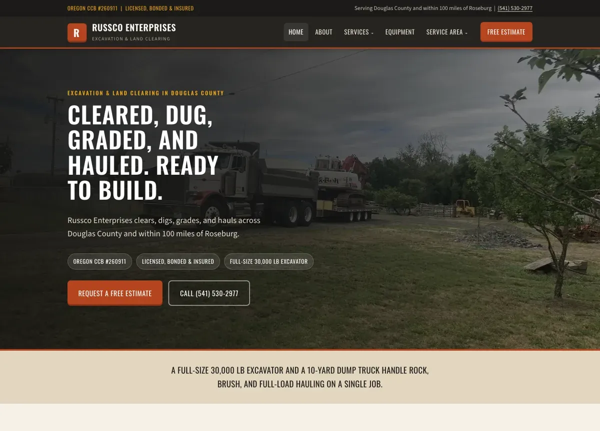 Russco Enterprises excavation services website