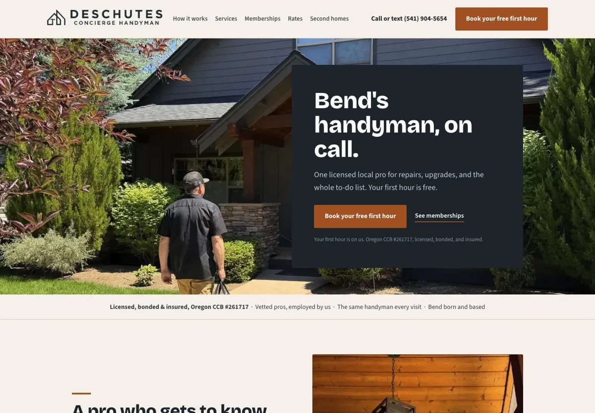 Deschutes Concierge Handyman website and service-area introduction