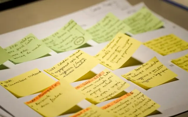 Handwritten research notes arranged on a table