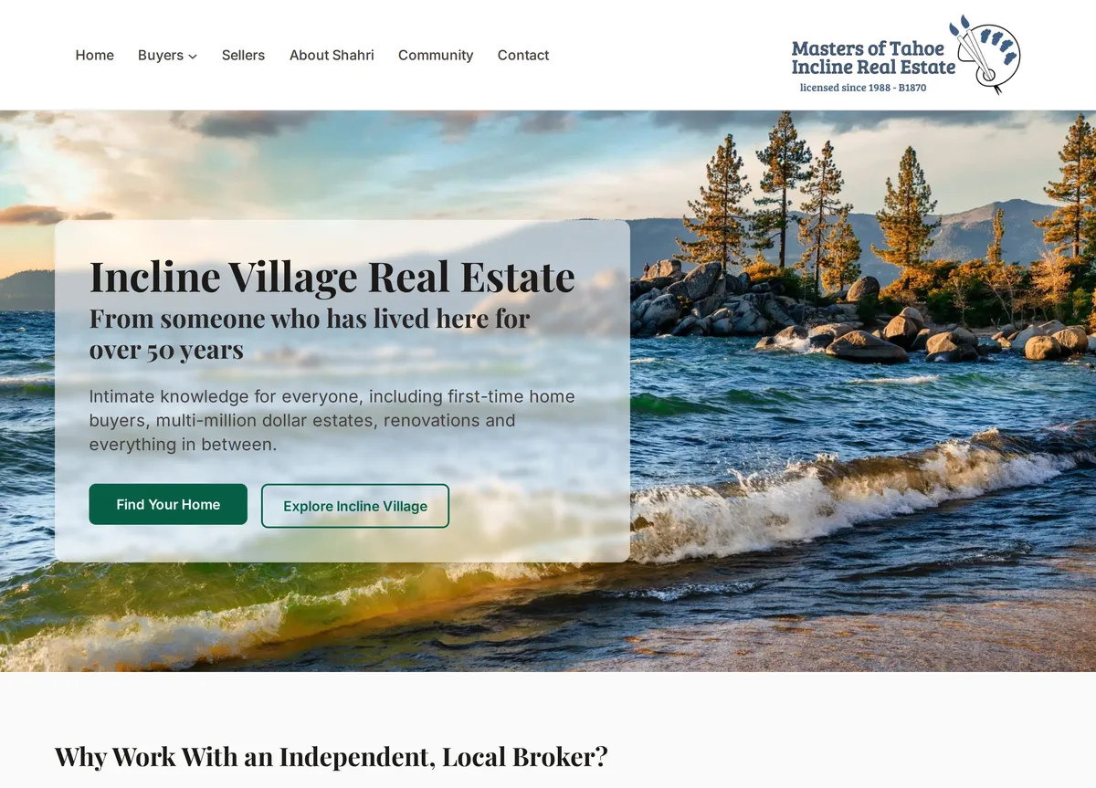 Masters of Tahoe Incline Real Estate website design