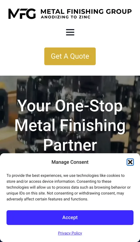 Metal Finishing Group mobile website layout