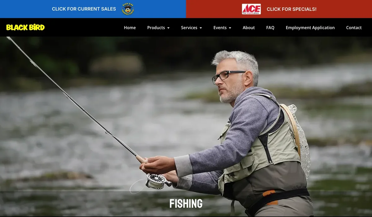 The Black Bird fishing department with links to Black Bird and Ace sales