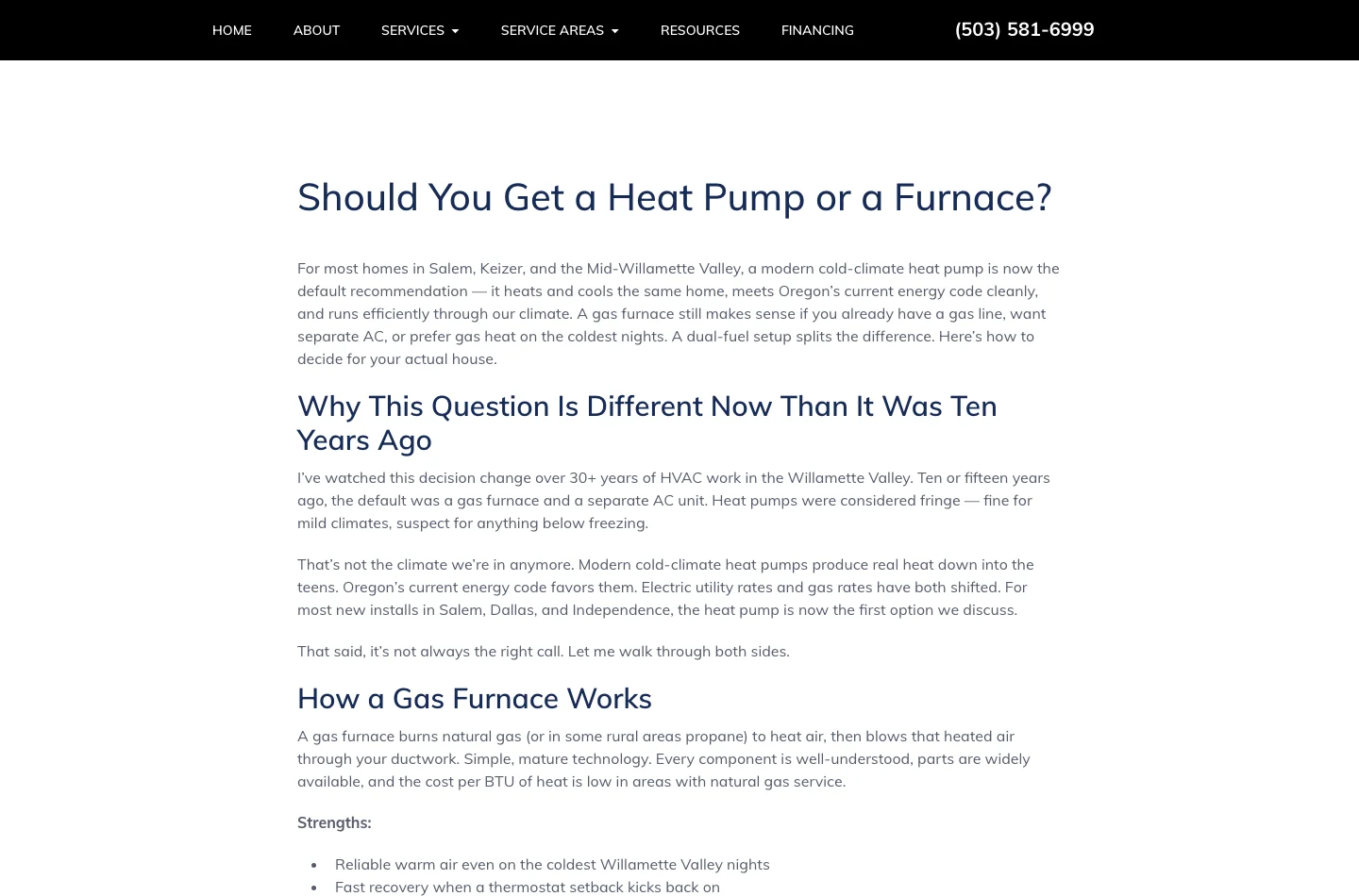 CHS article comparing a heat pump and furnace