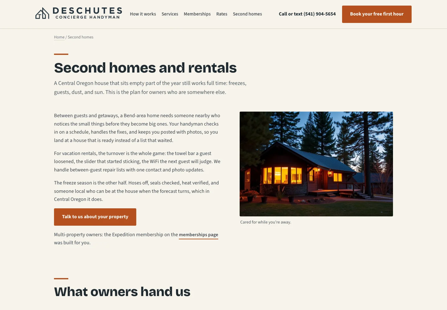 Deschutes second-home and rental care page