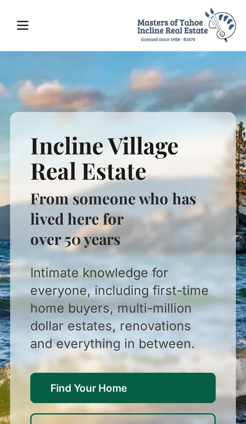 Masters of Tahoe Incline Real Estate mobile website layout