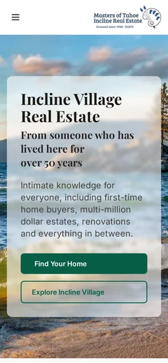 Mobile screenshot of the inclineliving.com home page from the test