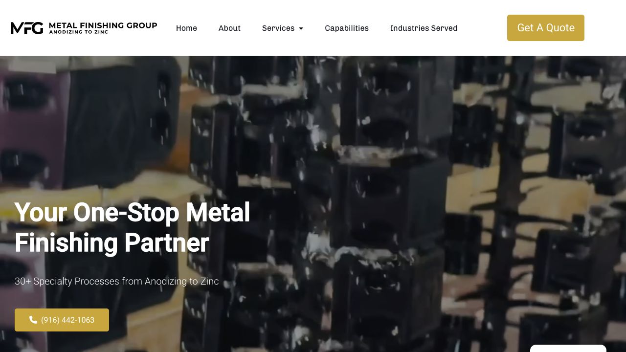Metal Finishing Group homepage introducing its finishing capabilities