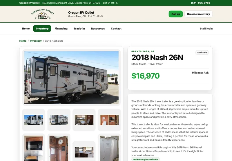Oregon RV Outlet individual vehicle listing