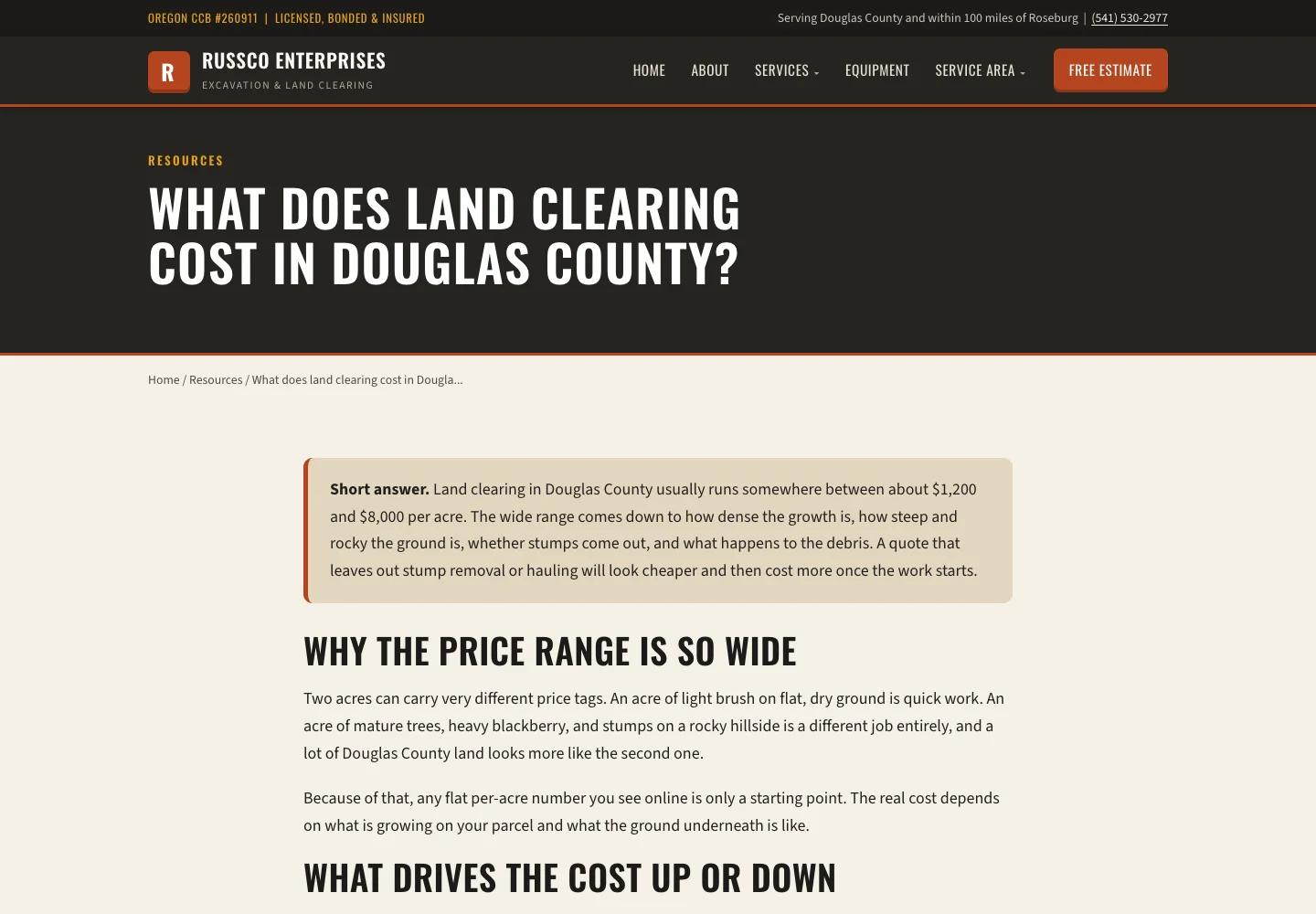 Russco land-clearing cost guide